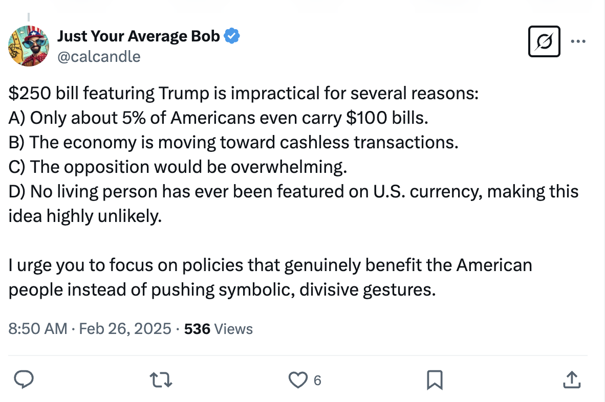 X post about $250 Trump bill